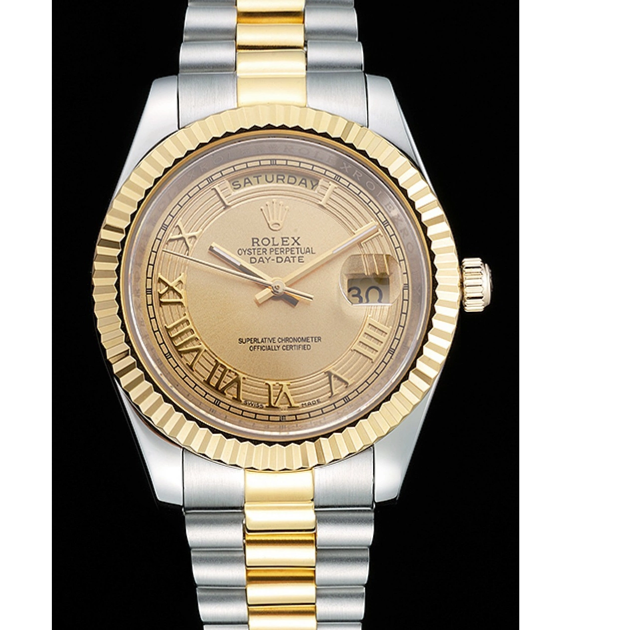 Aaa replica watch Plated Rolex Tone Day-Date Steel 18k Stainless Gold Dial Two Gold 0804
